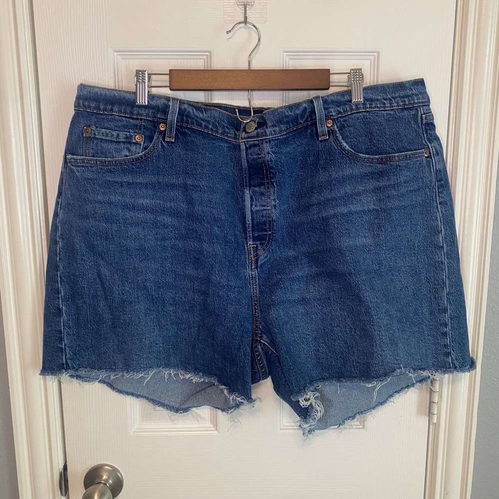 Levis 501 Original Cutoff Denim Shorts Womens 22W Blue High Rise Button Fly